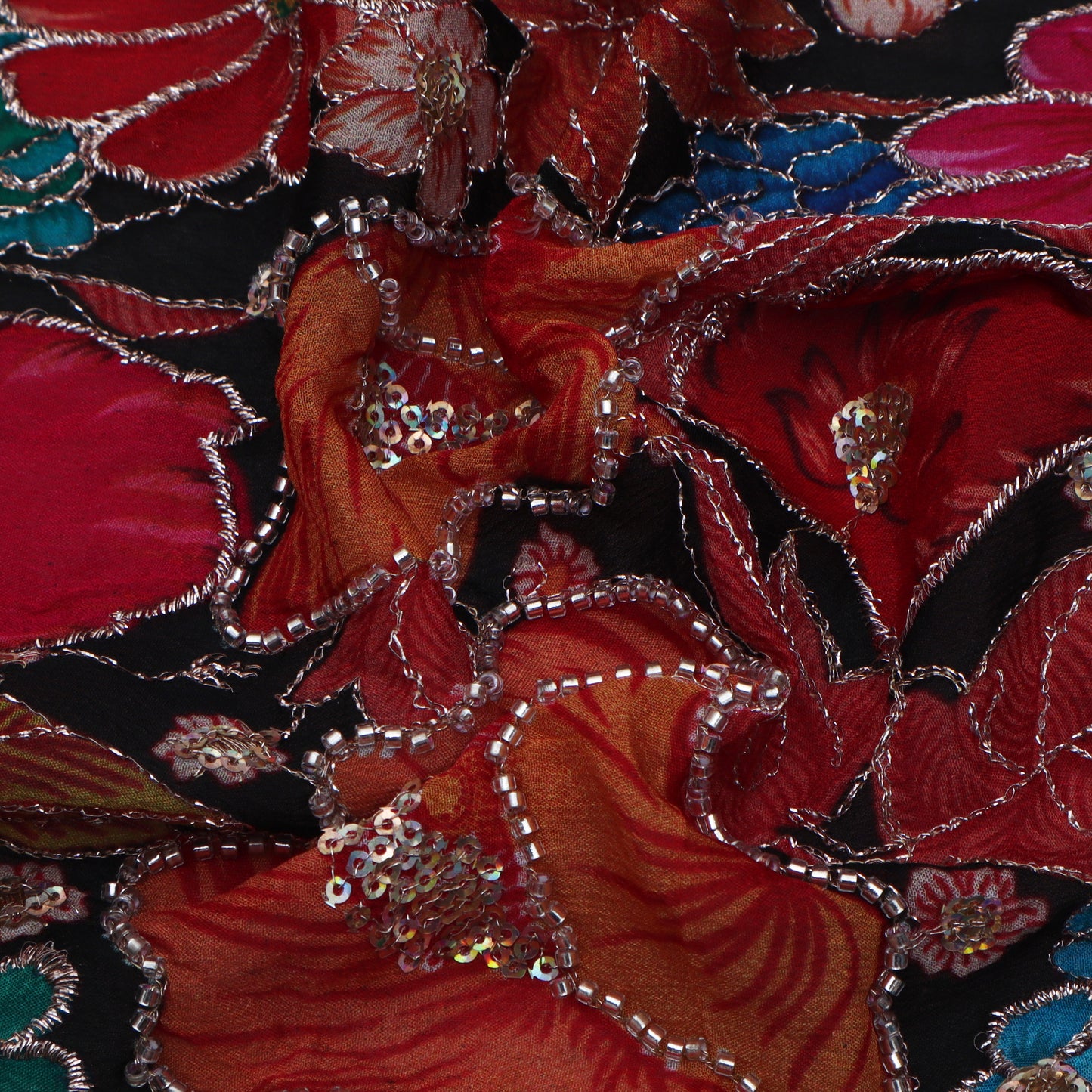 Multi-Colored Chinnon Position Print Sequence Embroidery Fabric