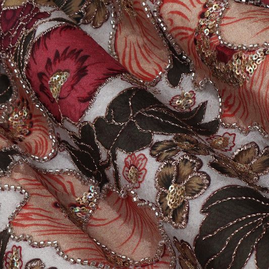 Multi-Colored Chinnon Position Print Sequence Embroidery Fabric