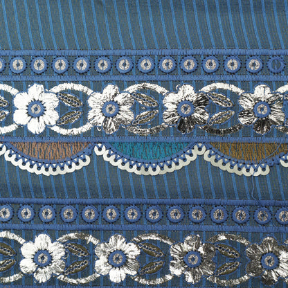 Blue Color Tissue Border Embroidery Fabric