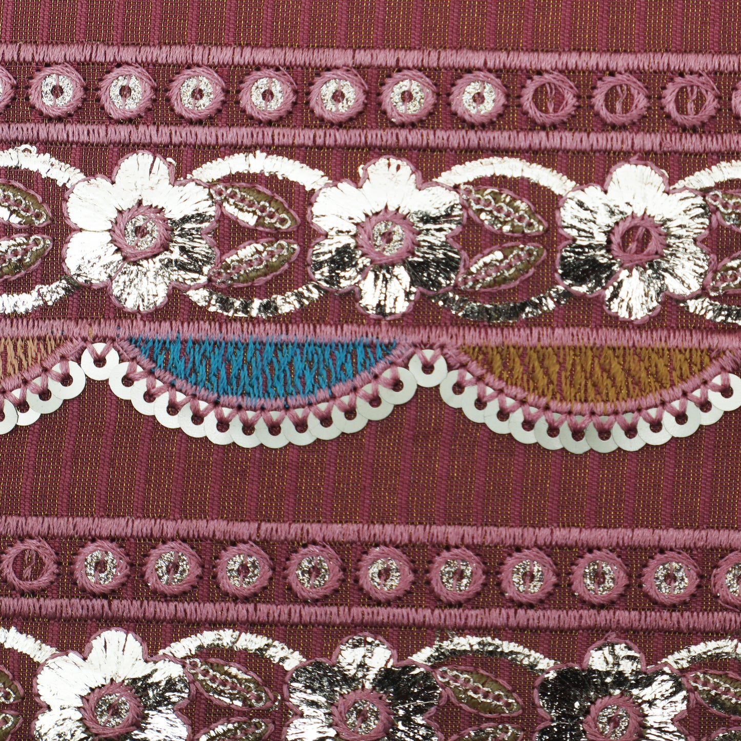 Onion Color Tissue Border Embroidery Fabric