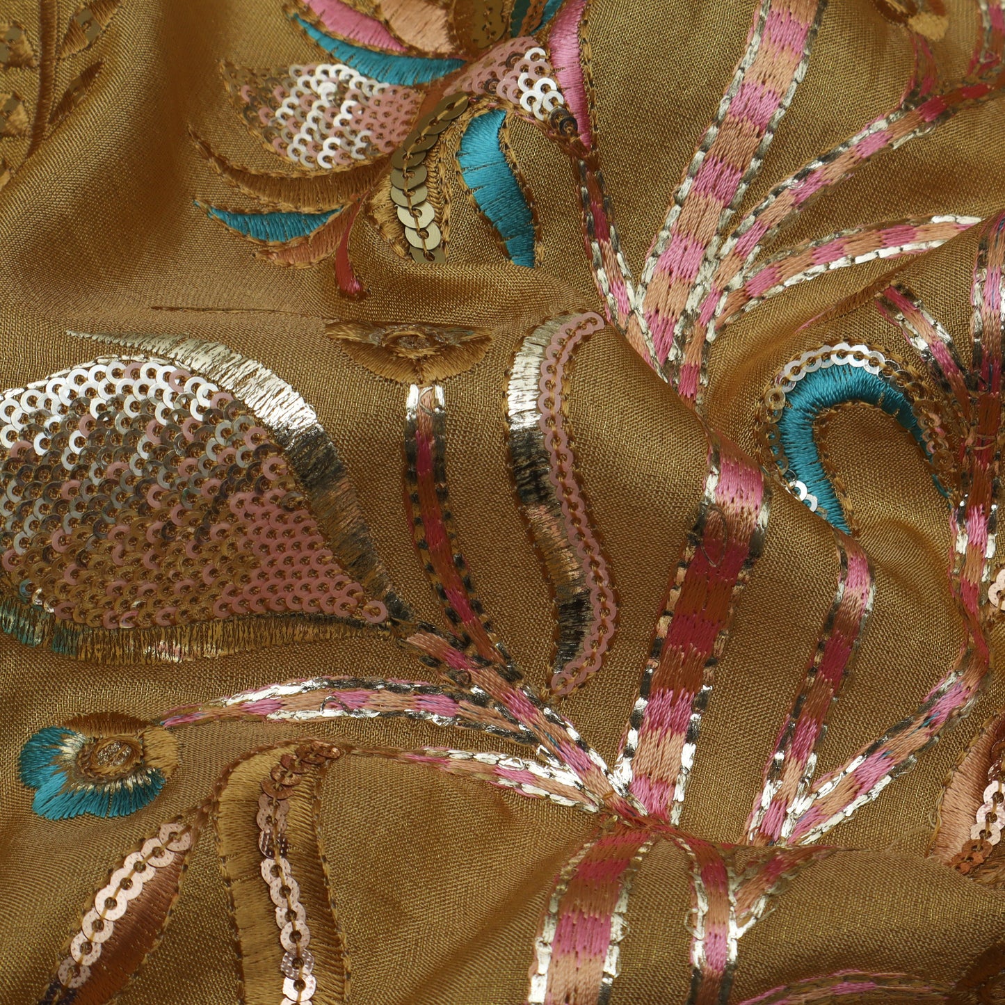 Yellow Color Tissue Sequins Embroidery Fabric