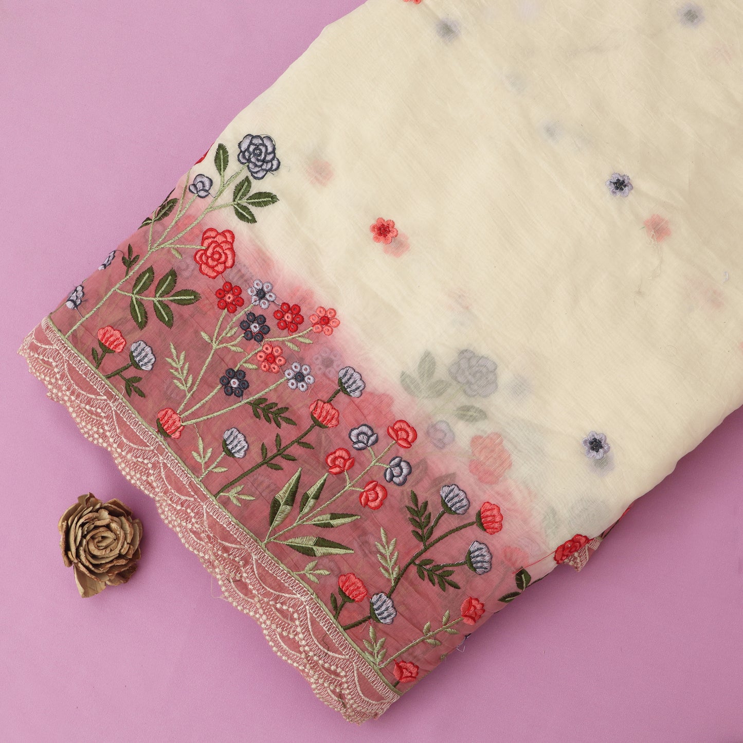 Mul Chanderi Embroidery Fabric