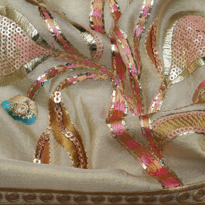 Beige Color Tissue Sequins Embroidery Fabric