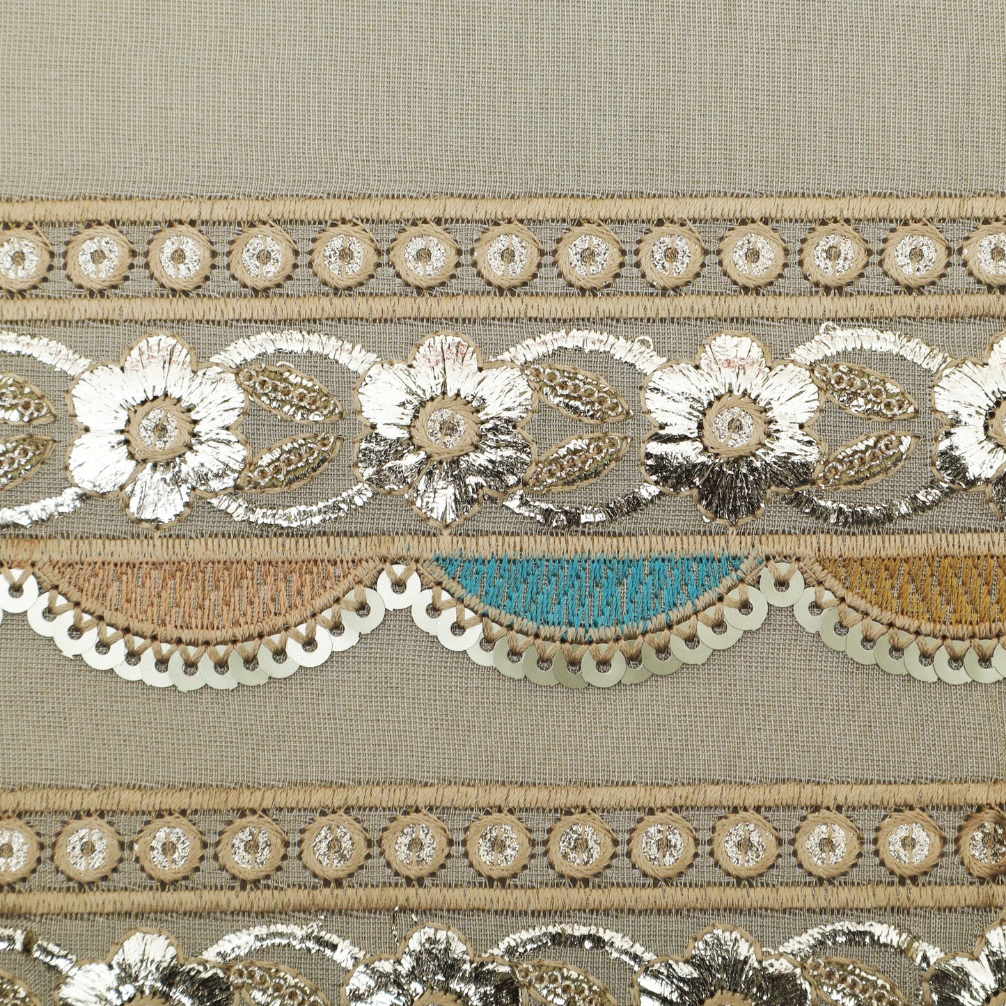 Beige Color Tissue Border Embroidery Fabric