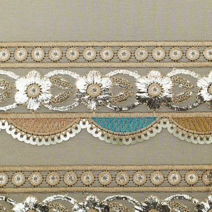 Beige Color Tissue Border Embroidery Fabric