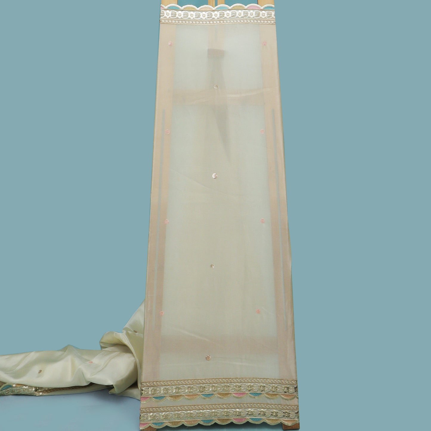 Beige Color Tissue Border Embroidery Fabric