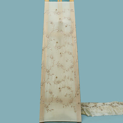 Beige Color Tissue Embroidery Fabric