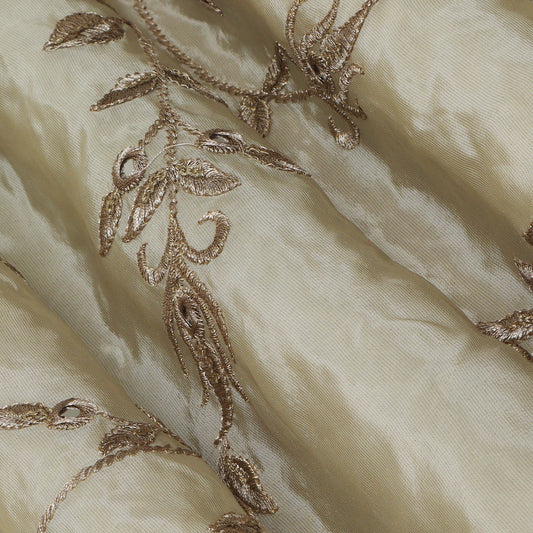 Beige Color Tissue Embroidery Fabric