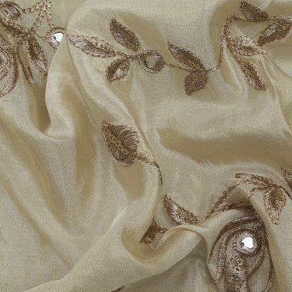 Beige Color Tissue Embroidery Fabric