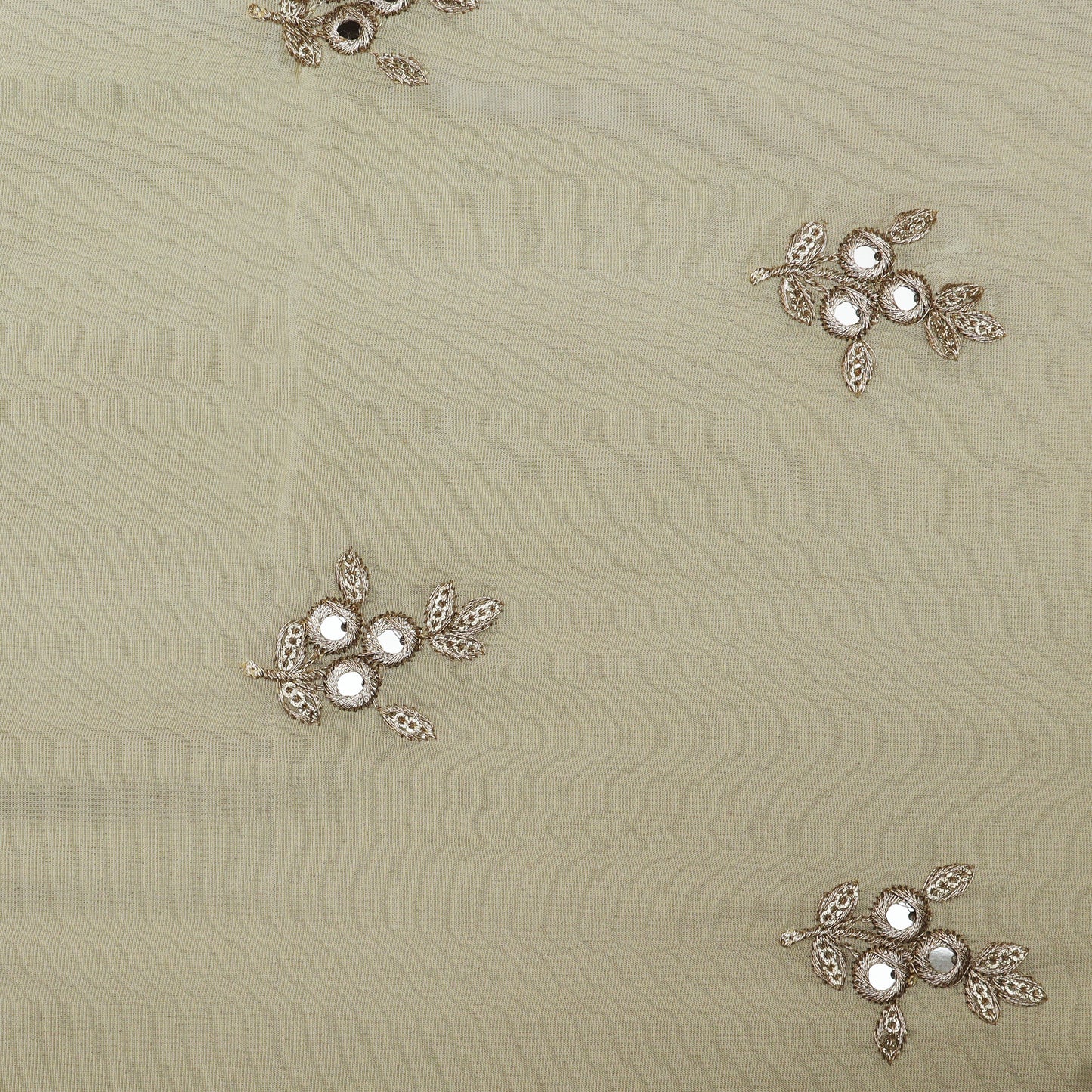 Beige Color Tissue Booti Embroidery Fabric