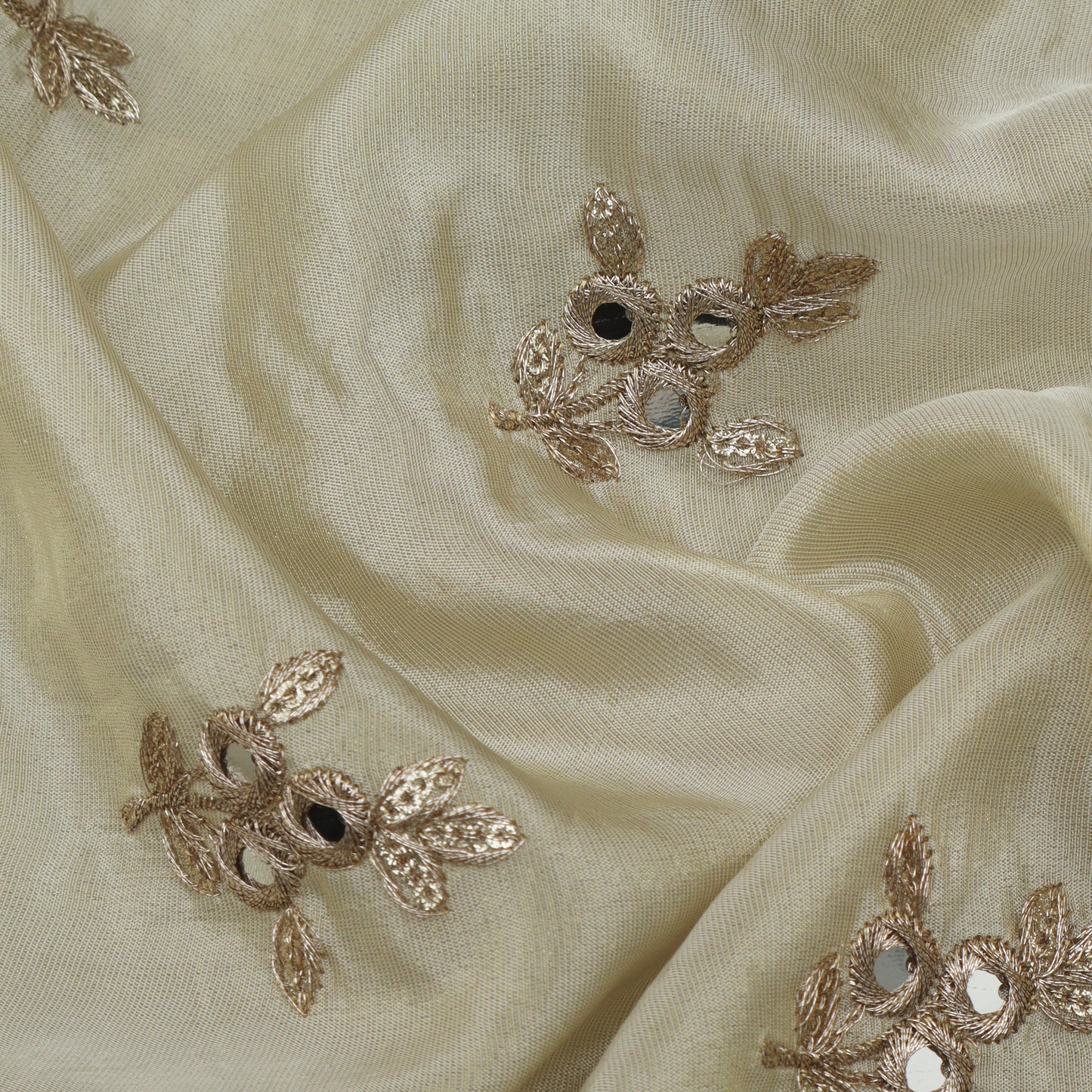 Beige Color Tissue Booti Embroidery Fabric