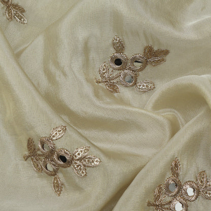 Beige Color Tissue Booti Embroidery Fabric