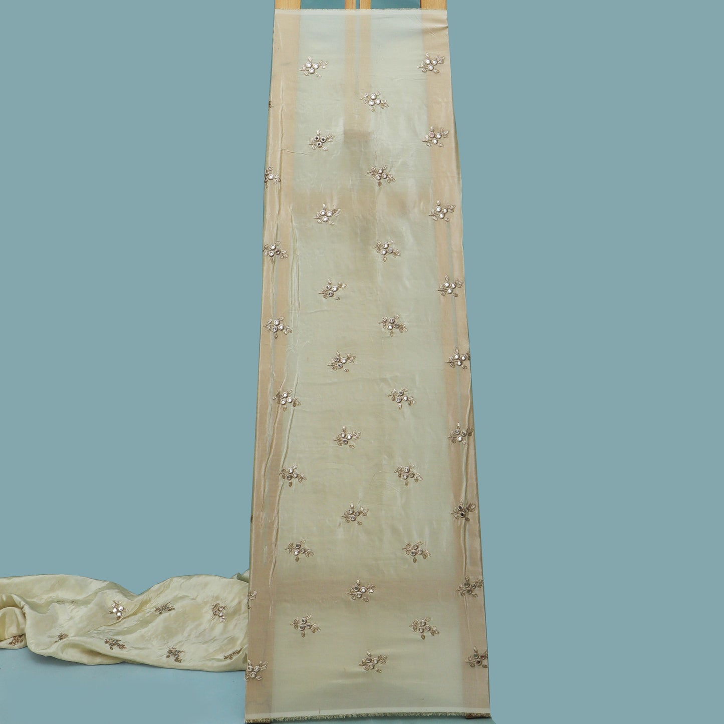 Beige Color Tissue Booti Embroidery Fabric