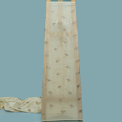 Beige Color Tissue Booti Embroidery Fabric