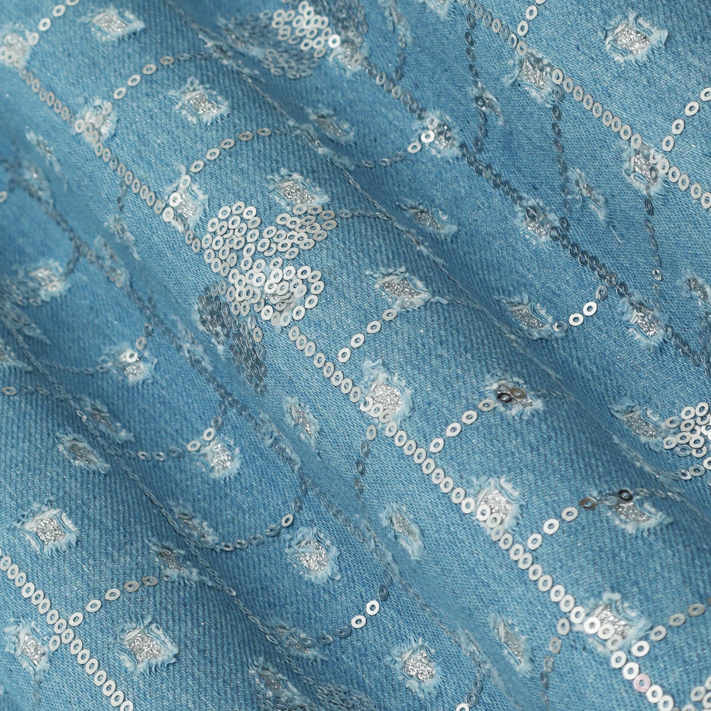 Denim Sequins Embroidery Fabric