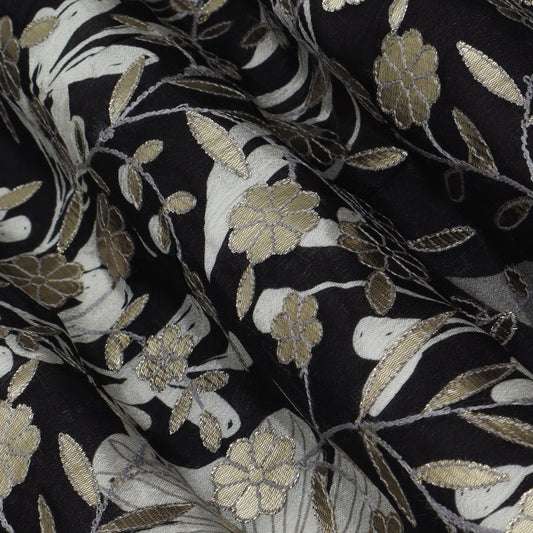 Black Color Chinon Hydra Print Gota Work Fabric