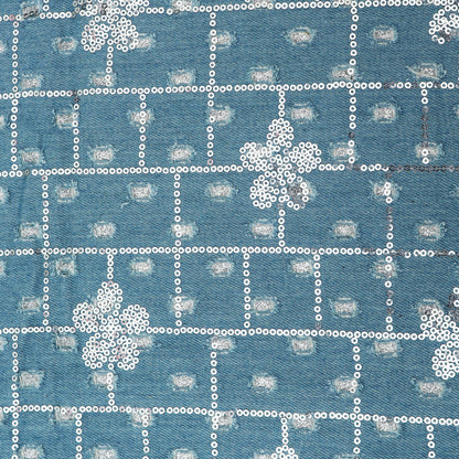 Denim Sequins Embroidery Fabric