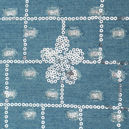 Denim Sequins Embroidery Fabric