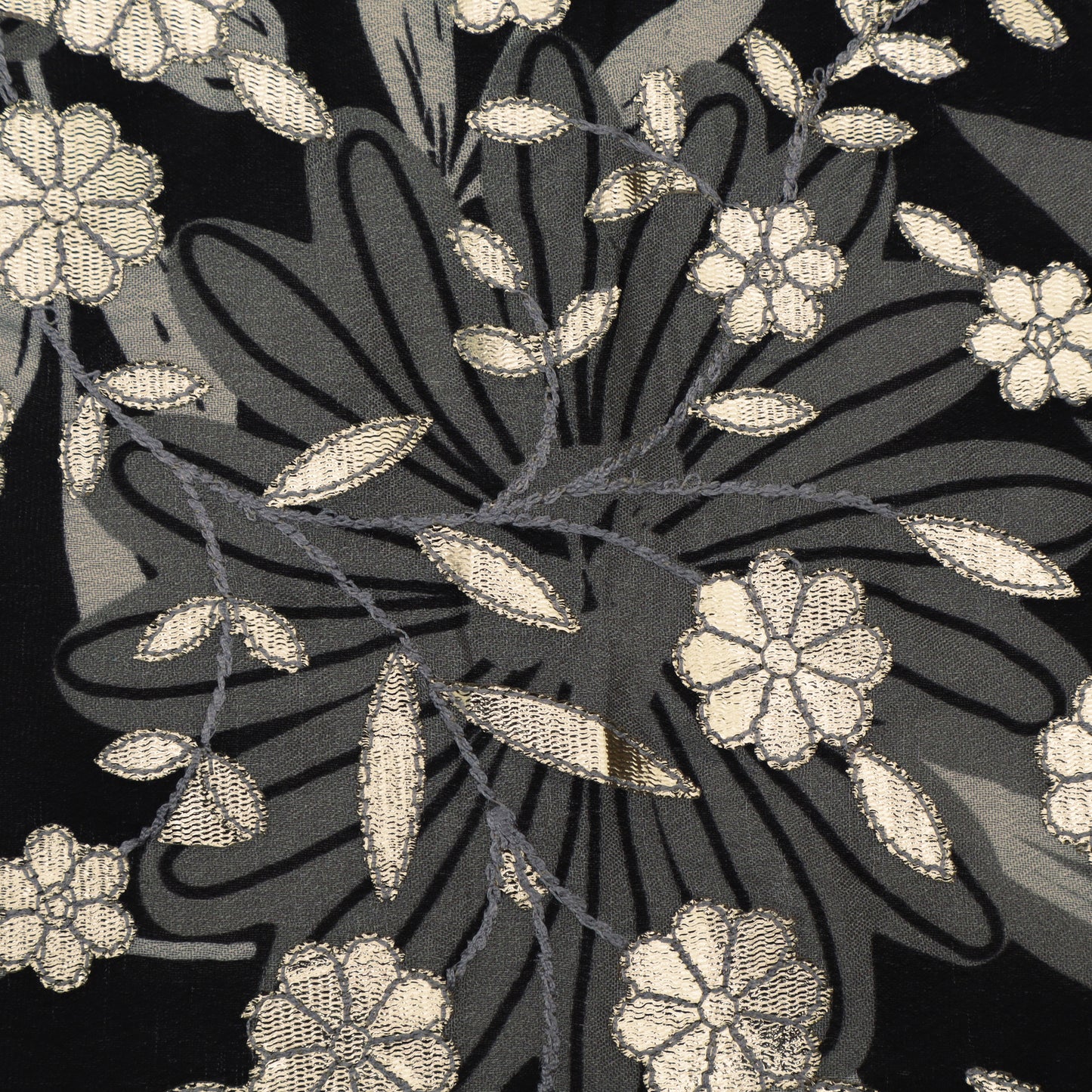 Black Color Chinon Hydra Print Gota Work Fabric