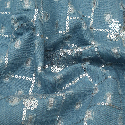 Denim Sequins Embroidery Fabric