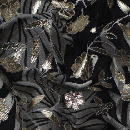 Black Color Chinon Hydra Print Gota Work Fabric