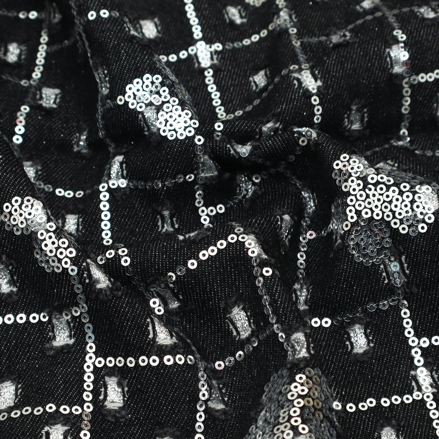 Denim Sequins Embroidery Fabric