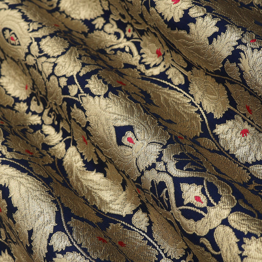 Navy Blue Kimkhab Brocade Fabric