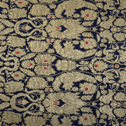Navy Blue Kimkhab Brocade Fabric