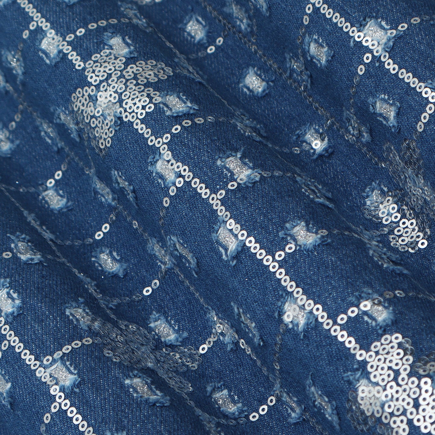 Denim Sequins Embroidery Fabric