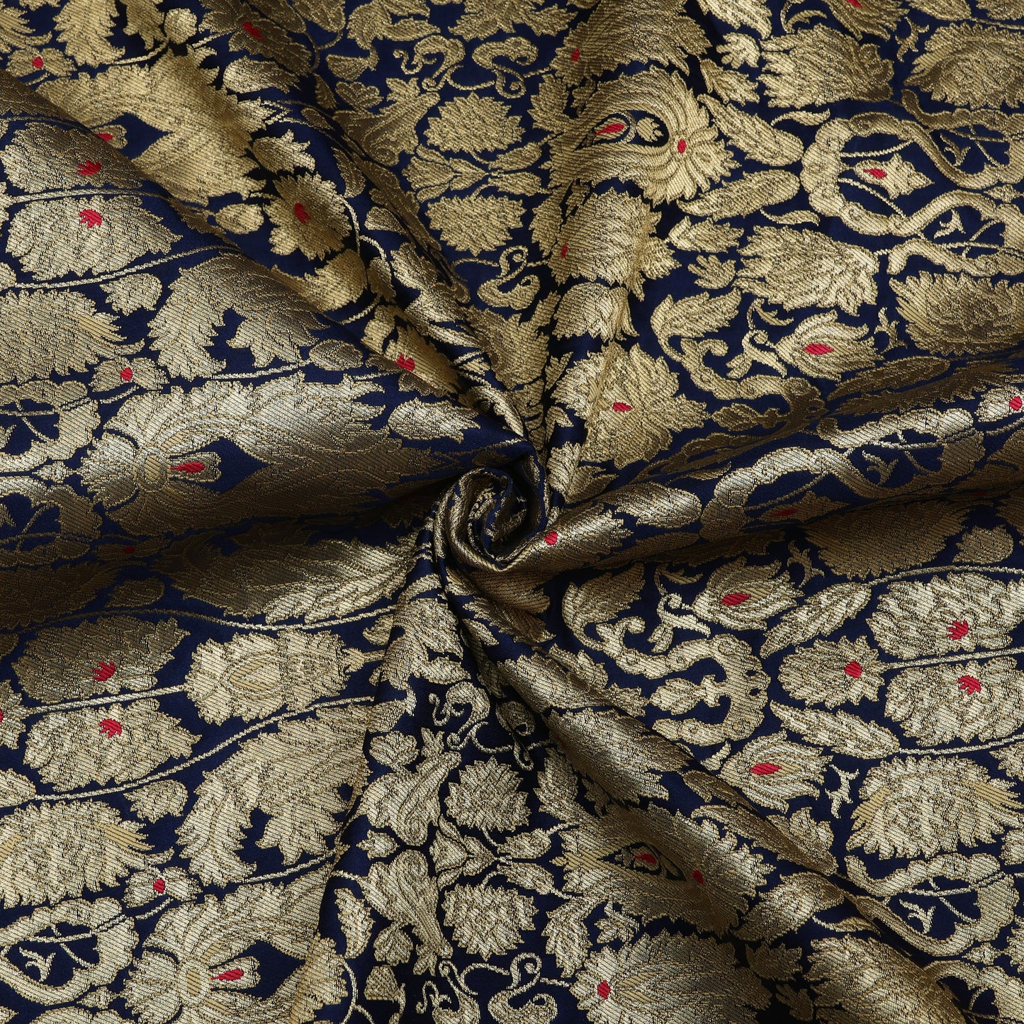 Navy Blue Kimkhab Brocade Fabric