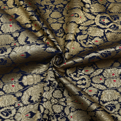 Navy Blue Kimkhab Brocade Fabric