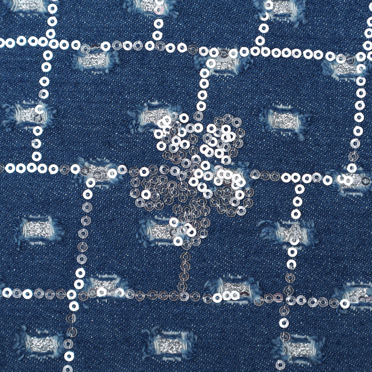 Denim Sequins Embroidery Fabric