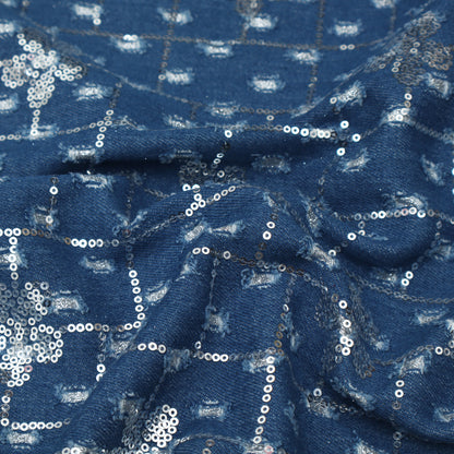 Denim Sequins Embroidery Fabric