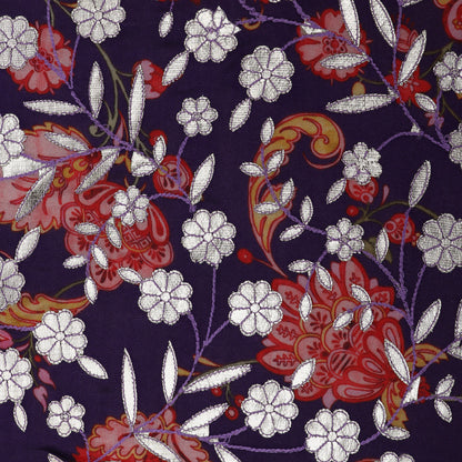 Purple Color Chinon Hydra Print Gota Work Fabric