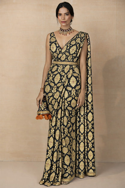 Black Khimkhab Brocade Fabric