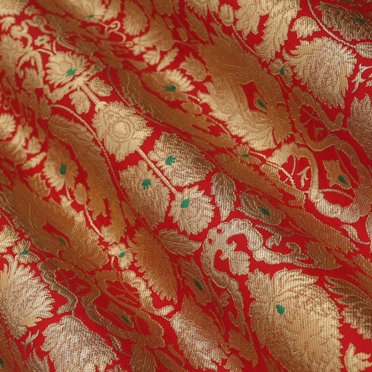 Red Kimkhab Brocade Fabric