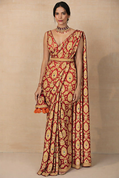 Red Kimkhab Brocade Fabric