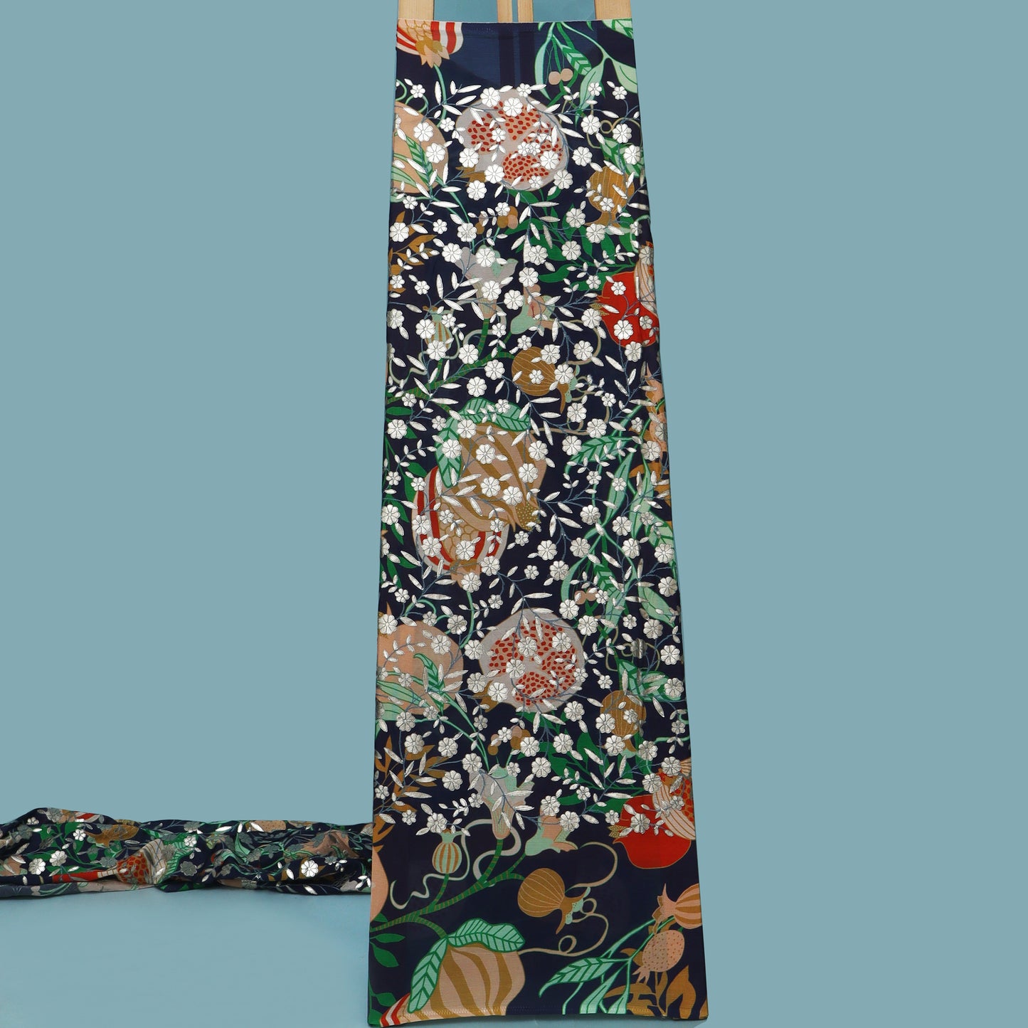 Navy Blue Color Chinon Hydra Print Gota Work Fabric