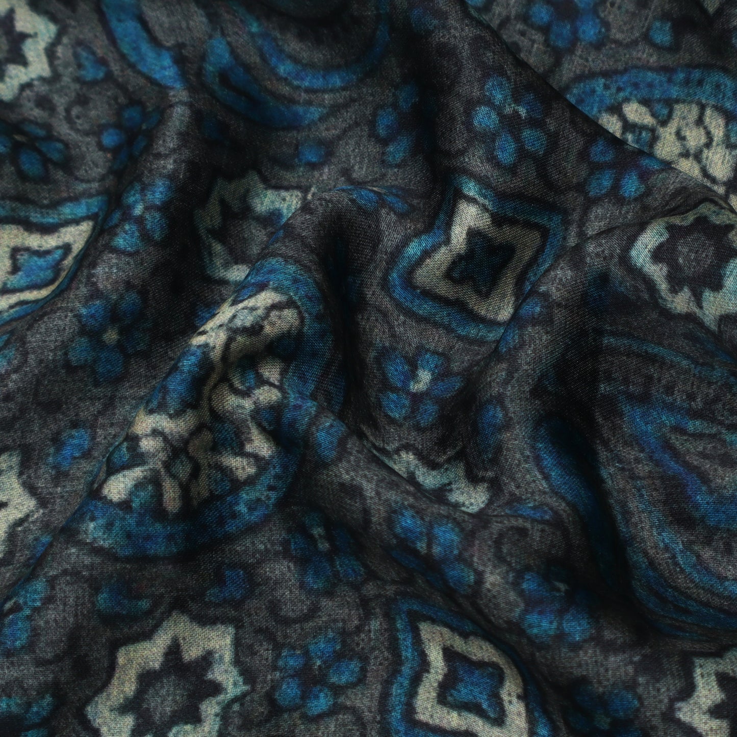 Grey Color Modal Satin Print Fabric