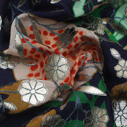 Navy Blue Color Chinon Hydra Print Gota Work Fabric