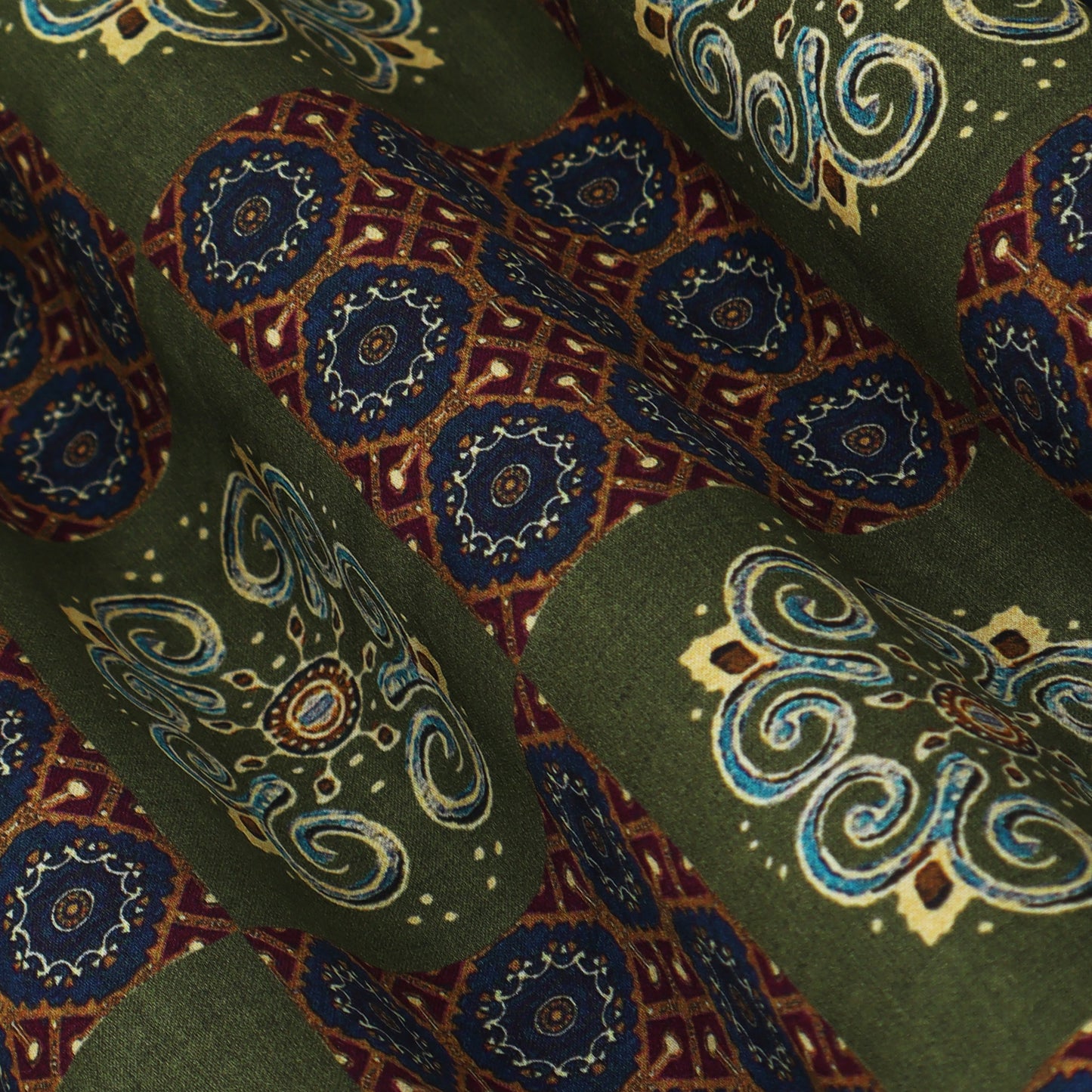 Green Color Modal Satin Print Fabric