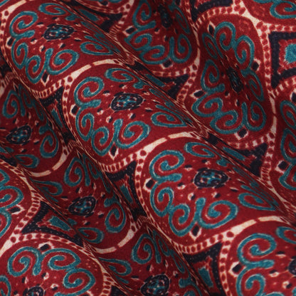 Red Color Modal Satin Print Fabric