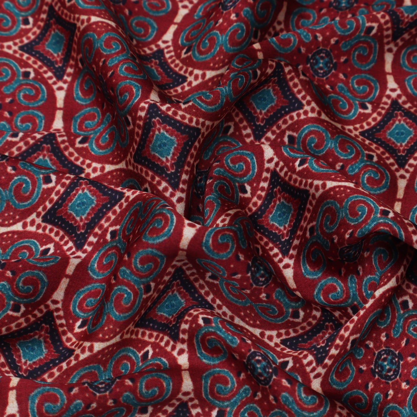 Red Color Modal Satin Print Fabric