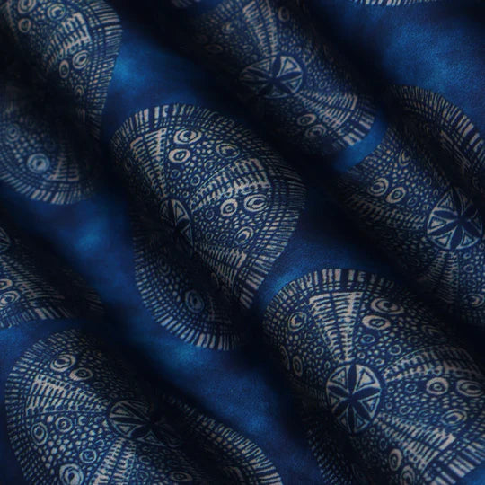 Blue Color Modal Satin Print Fabric (Cut Pieces 4mtr)
