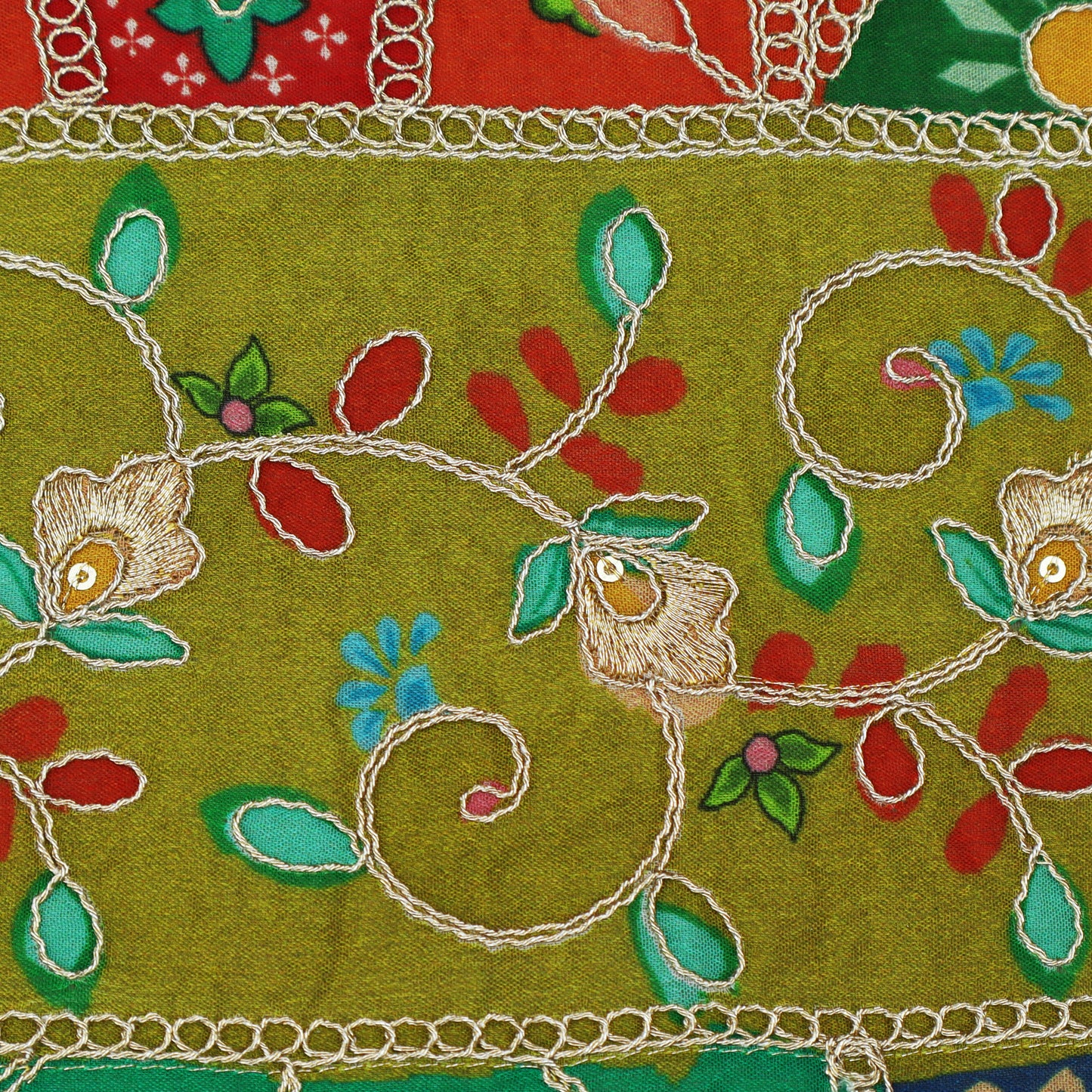 Multicolor Chinon Position Print Embroidery Fabric