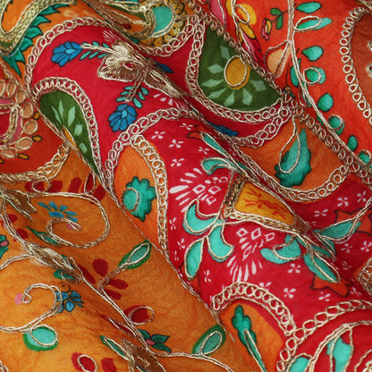 Multicolor Chinon Position Print Embroidery Fabric