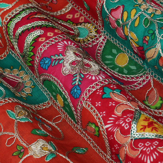 Multicolor Chinon Position Print Embroidery Fabric