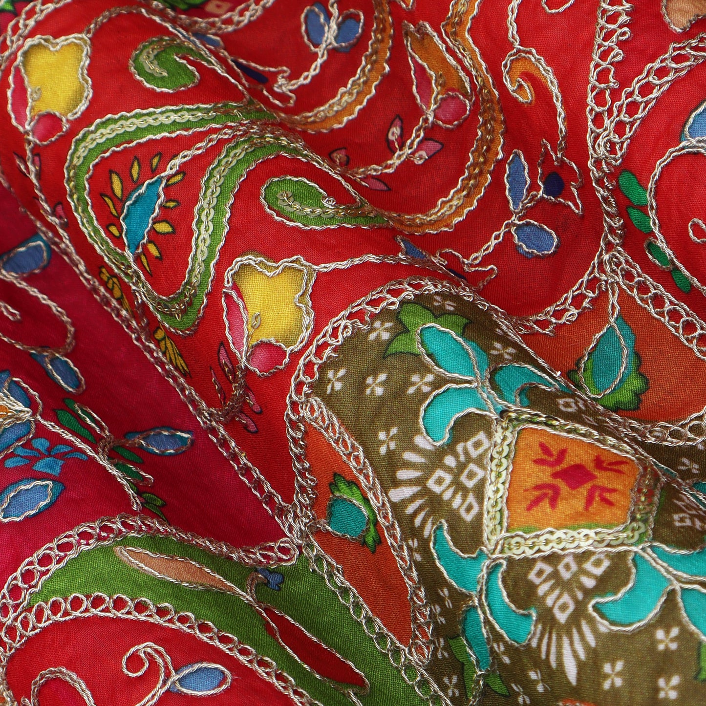 Multicolor Chinon Position Print Embroidery Fabric