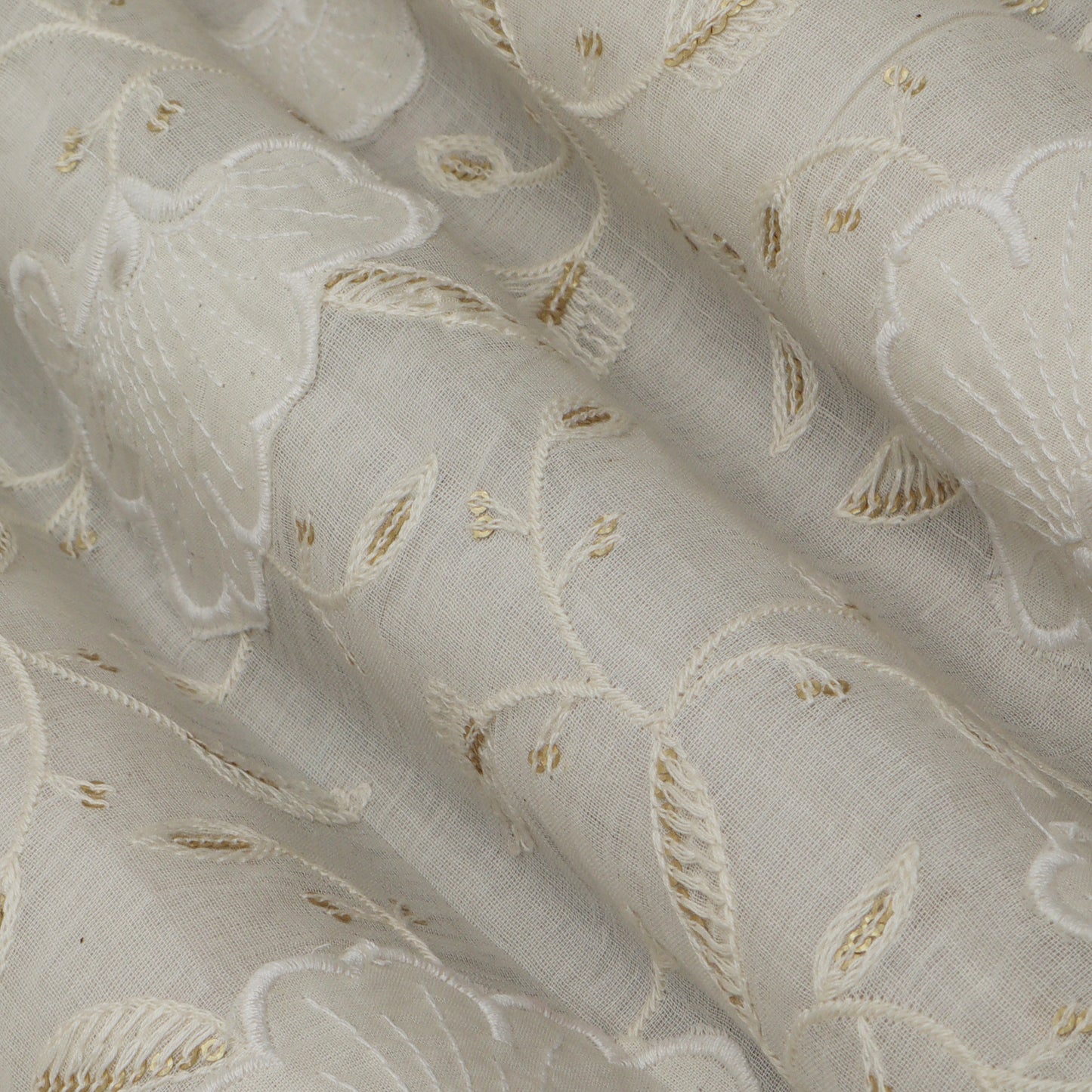 Off White Color Cotton Embroidery Fabric