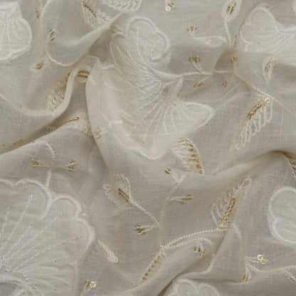 Off White Color Cotton Embroidery Fabric